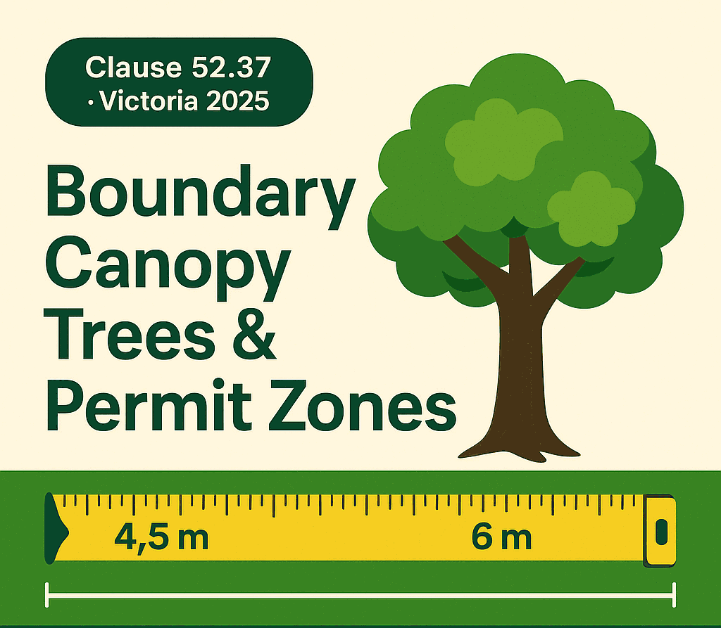 Boundary Canopy Trees and Permit Zones – Clause 52.37 Victoria 2025 infographic by Safeguard Tree Services