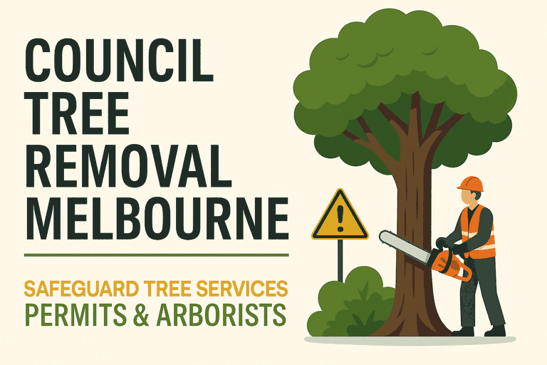 Council tree removal in Melbourne’s South-East by Safeguard Tree Services Level 5 Arborist inspecting a mature eucalyptus for permit compliance.